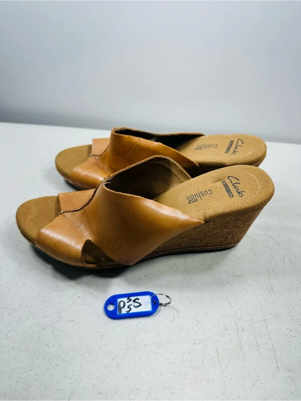 Clarks Tan Leather Wedge Sandals - Women's Comfort Slide size 9